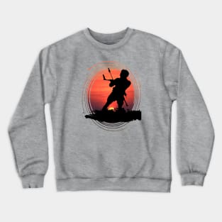 Kitesurfing Enthusiast Riding A Wave Silhouette And Sunset Crewneck Sweatshirt